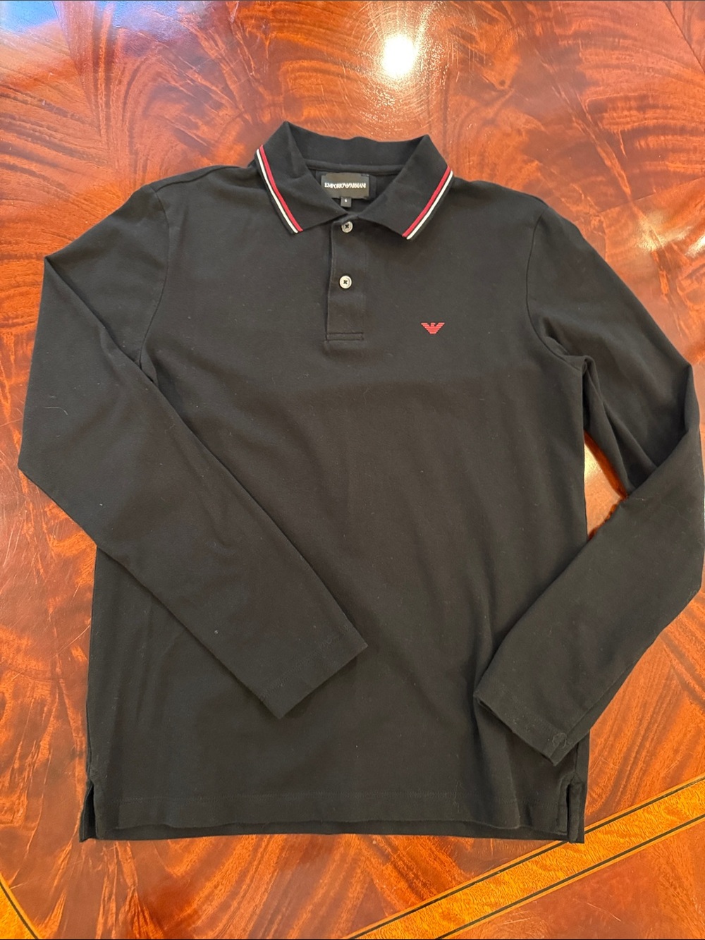 Emporio Armani Black Long-Sleeve Polo with Red Trim